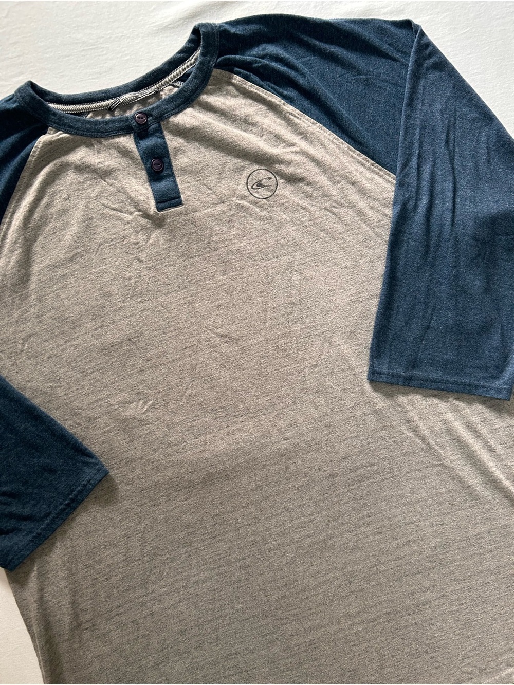 O'Neill Raglan Henley Shirt Gray Blue Short Sleeve XL